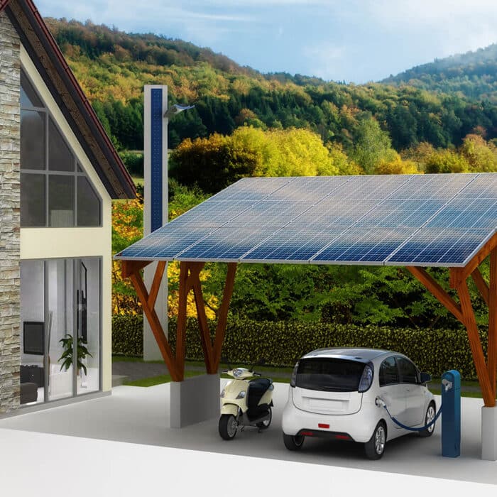 ombriere-carport-photovoltaique-panneau-solaire-voiture-scooter-borne-recharge-maison-foret