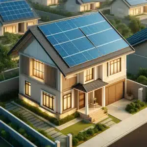 Photo d'une maison individuelle avec des panneaux solaires installés sur le toit
